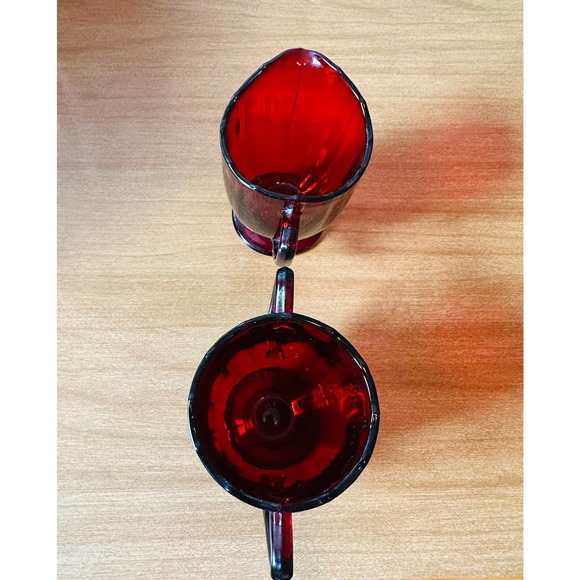 Vintage 34 Ruby Red glass creamer and open sugar set - Picture 8 of 10